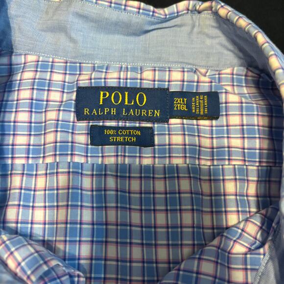 Polo Ralph Lauren Mens 2XLT Blue Pink Plaid Button-Down Shirt Cotton Classic Fit - Picture 2 of 4